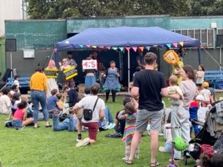 Mrs H kept everyone entertained A band plays in a park
