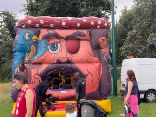 A busy bouncy castle Kids in the bouncy castle